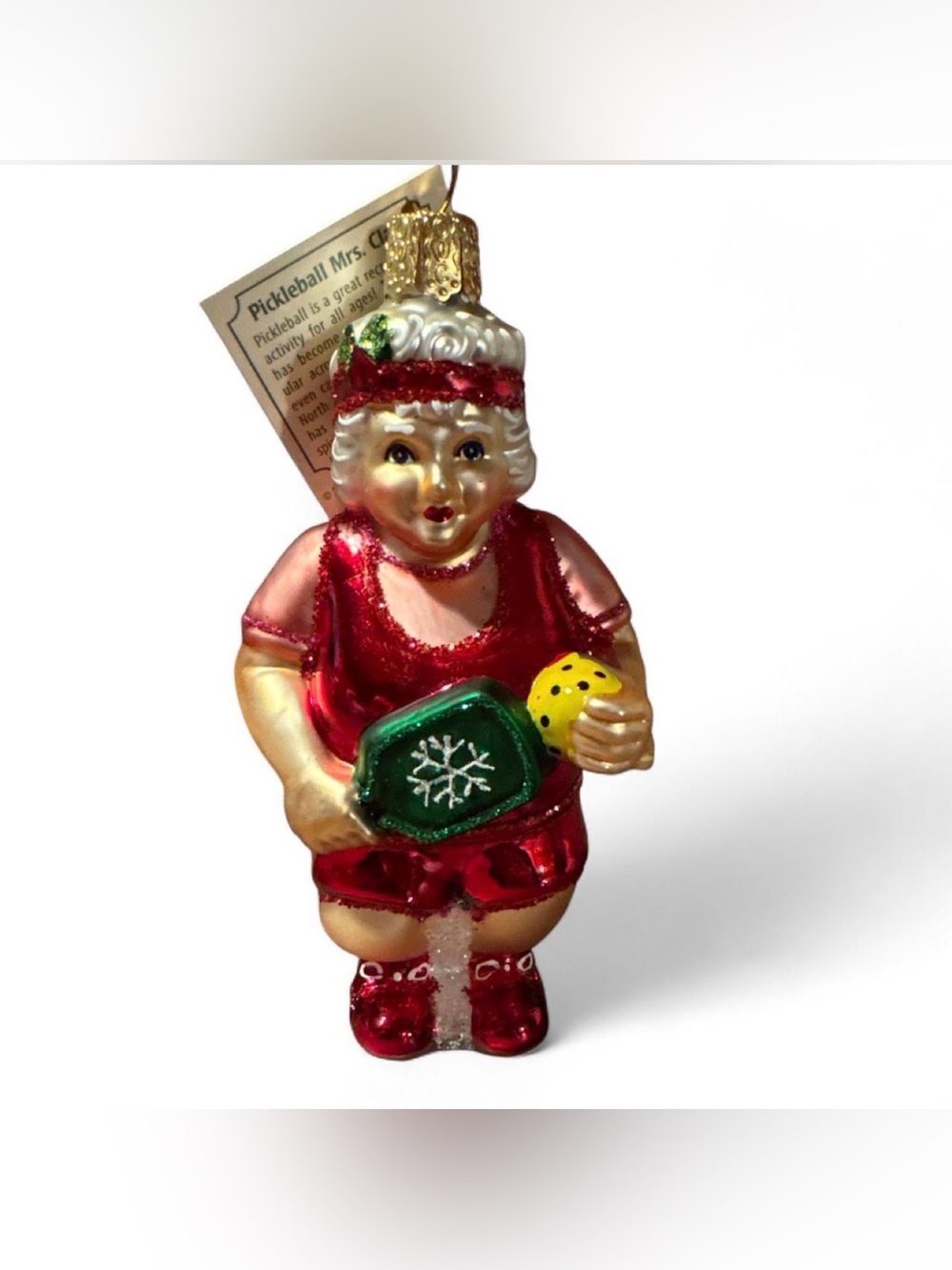 Mrs. Claus Pickleball Ornament Toy - Red & Green Holiday Plush Figurine